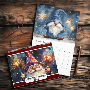Calendário Gnomos Adoráveis 2026 com Duas Páginas Grandes