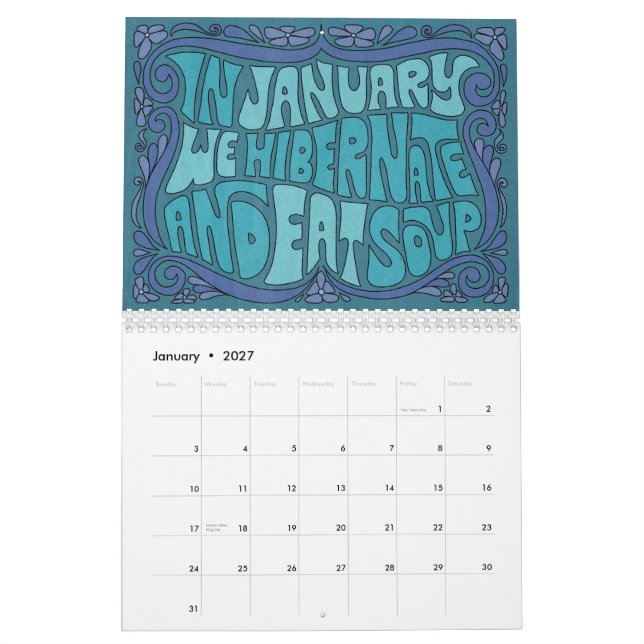 Calendário Go For It! Groovy Lettering Calendar (Jan 2027)