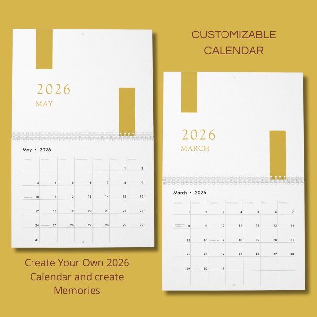 Calendário Gold Minimalist Modern 2026 Wall Calendar (Criador carregado)