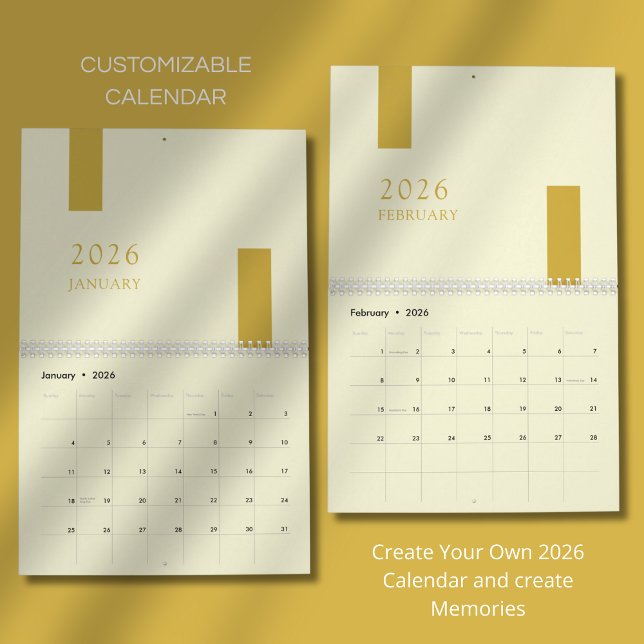Calendário Gold Minimalist Modern 2026 Wall Calendar (Criador carregado)