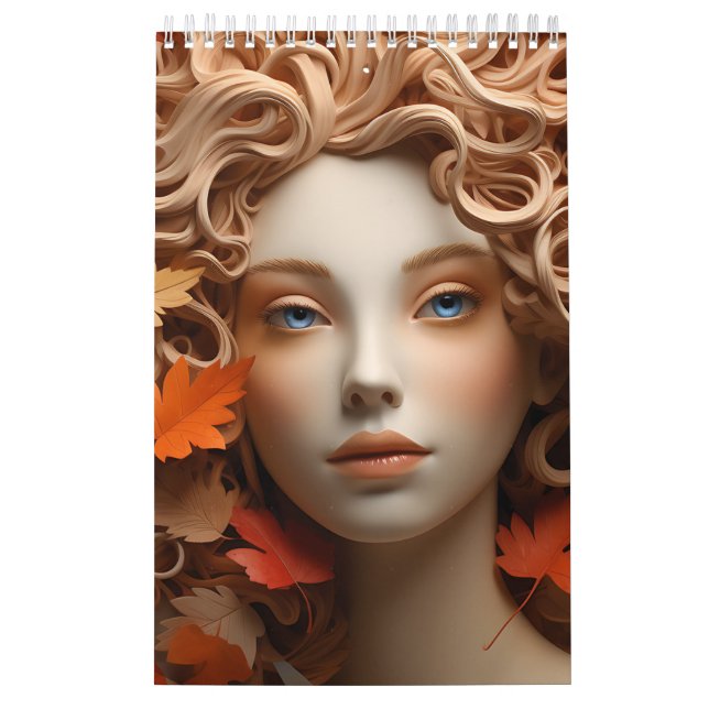 Calendário Golden Woman Fall Women Orange Brown Tan Gold Lady (Capa)