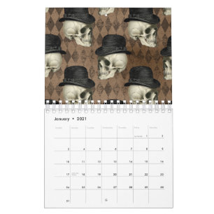 Calendário Gótico Vitoriano Skulls Vintage Hat Dark Rhombus