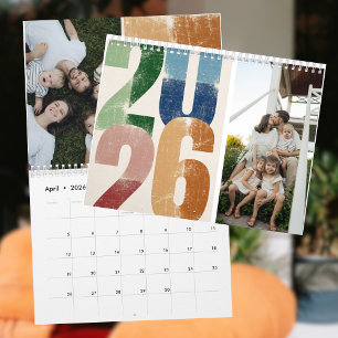 Calendário Grade de Fotos Moderno com Blocos de Cores em Dois