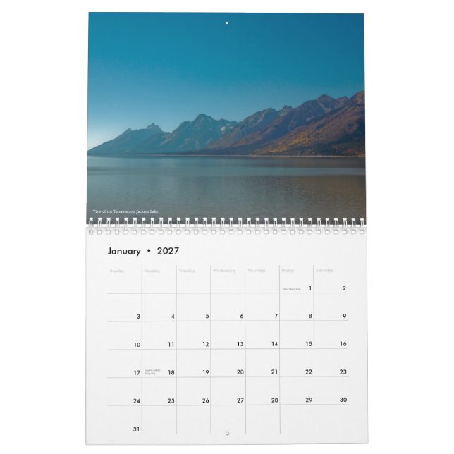 Calendário grande de Teton e de Yellowstone (Jan 2027)