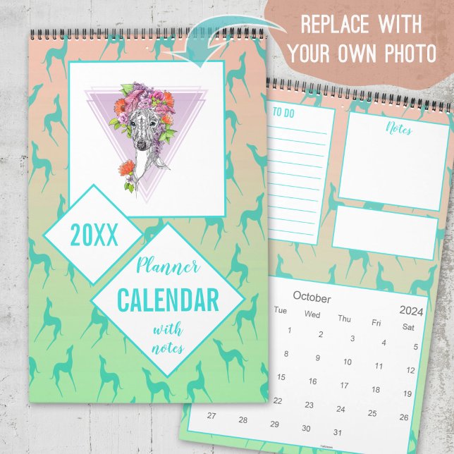 Calendário Greyhound whippet Dog ama personalização Planner d (Criador carregado)