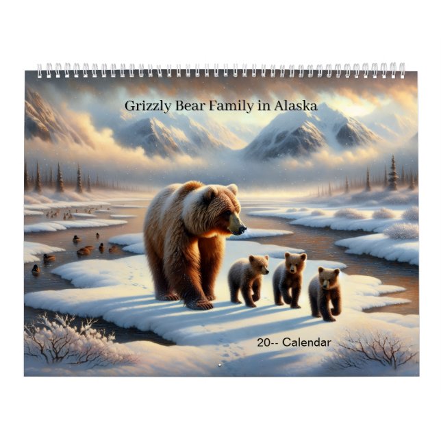 Calendário Grizzly Bear Mother Cubs Alaska Wildlife Calendar (Capa)