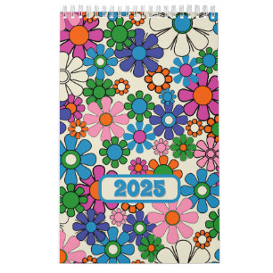Calendário Groovy Colorful Retro Floral 2025