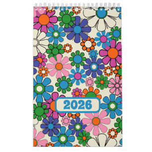 Calendário Groovy Colorful Retro Floral 2025