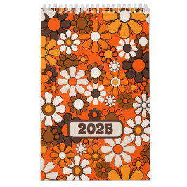 Calendário Groovy Retro 70s Floral 2025 Brown e Orange
