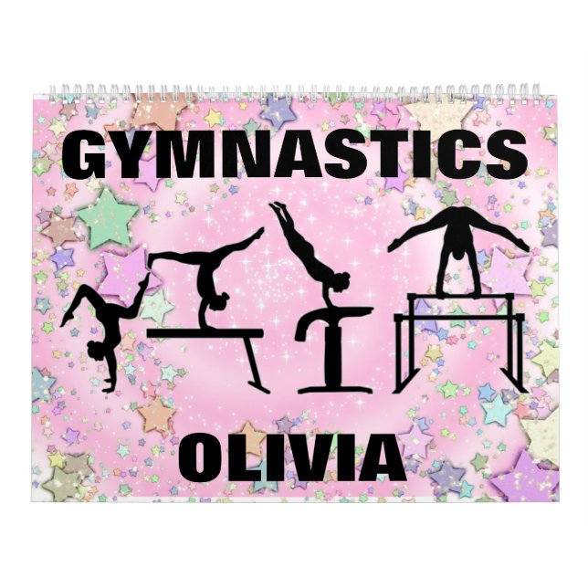 Calendário Gymnastics Pink Sparkle Swirls and Stars (Capa)