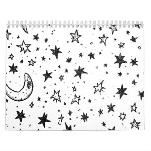 Calendário Hand Drawn Celestial Night Sky Pattern