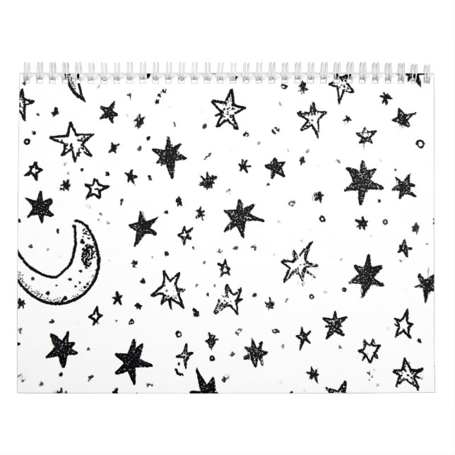 Calendário Hand Drawn Celestial Night Sky Pattern (Capa)