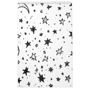 Calendário Hand Drawn Celestial Night Sky Pattern