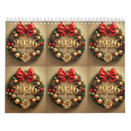 Calendário happy new year 2026 festive wreath 