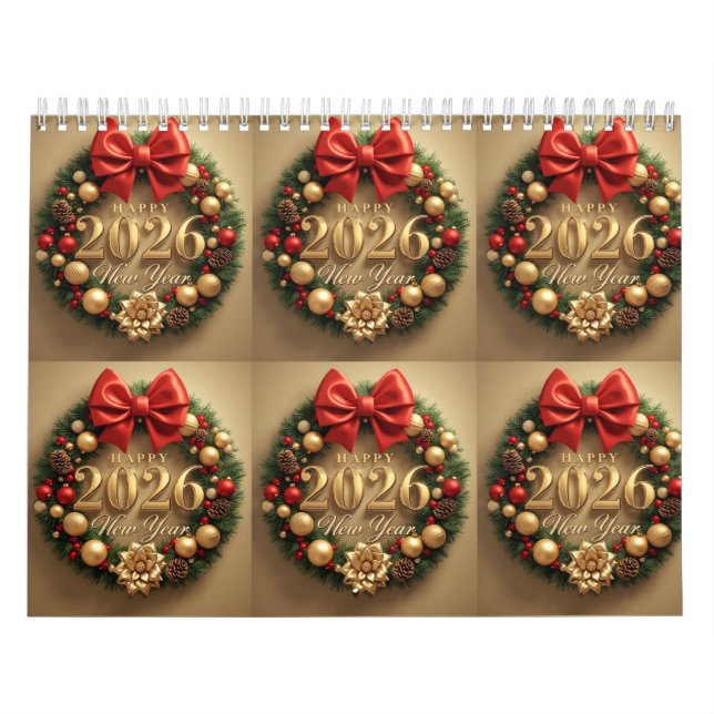 Calendário happy new year 2026 festive wreath  (Capa)