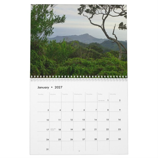 Calendário Havaí tropical (Jan 2027)