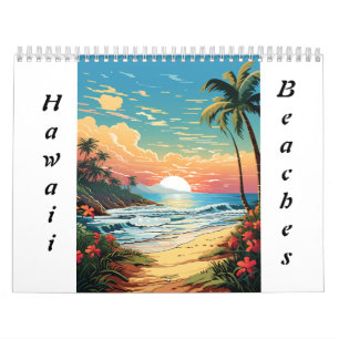 Calendário Hawaii Beaches Colori-o você mesmo