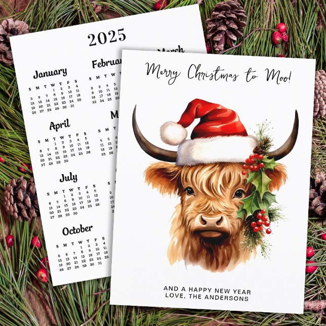 Calendário Highland Cow 2025 Cartão de Natal Feliz (Criador carregado)