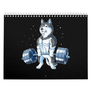 Calendário Husky Siberiano Levantando Engraçados