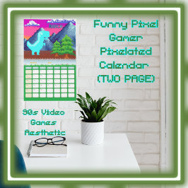 Calendário Ilustração de Dinossauro Pixelada - Funny Pixel Ga