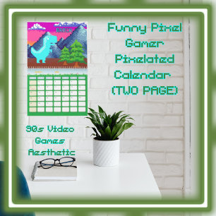 Calendário Ilustração de Dinossauro Pixelada - Funny Pixel Ga