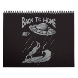 Calendário ilustração de surfista alienígena ufo com voltar p