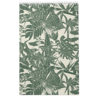Calendário Ilustração exótica de linha tropical e jardim.