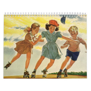 Calendário Ilustração Vintage Crianças