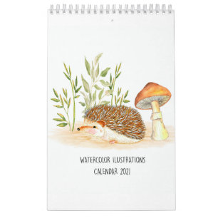 Calendário Ilustrações de descoloração e aquarela 2021