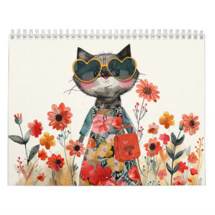 Calendário Ilustrações de Gato de Aquarela