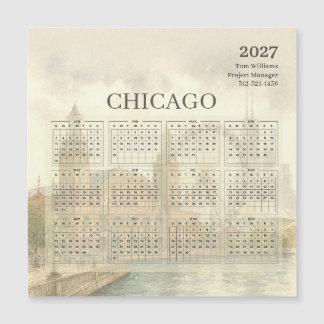 Calendário Ímã Cartão da Silhueta de Chicago 2027