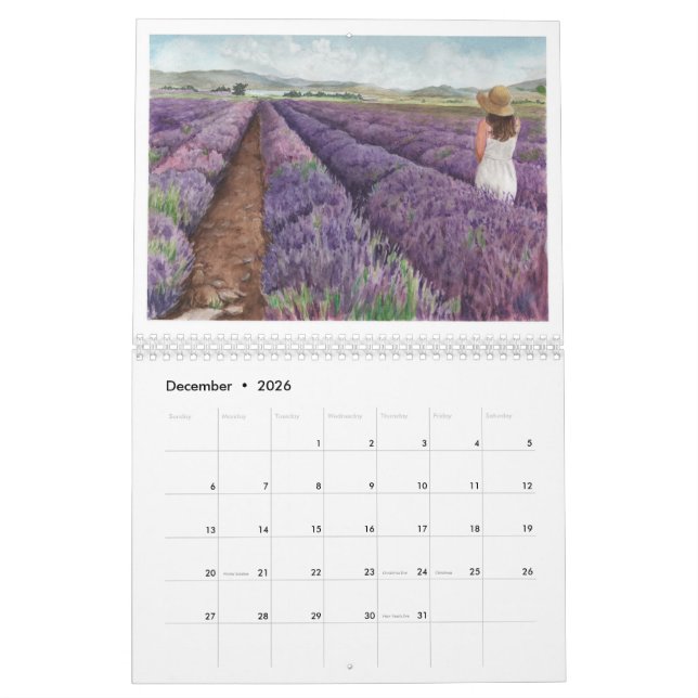 Calendário Imagens de Aquarela da Lavanda YL e mais calendári (Dez 2026)