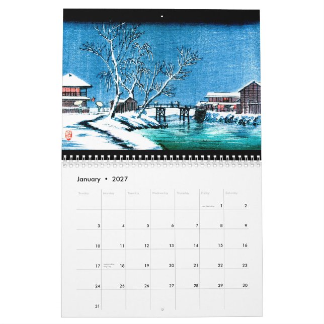 Calendário impresso costume de Ukiyo-e 2015 (Jan 2027)