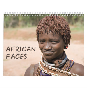 Calendário impresso das caras costume africano