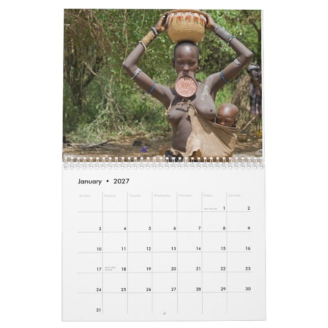 Calendário impresso das caras costume africano (Jan 2027)