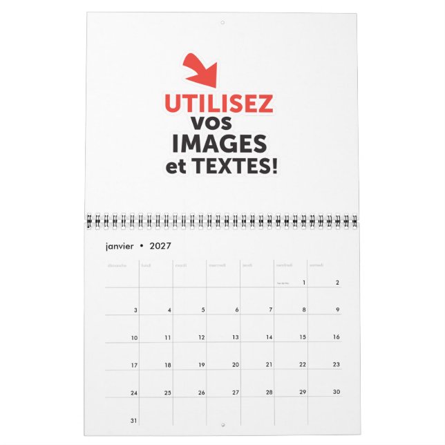 Calendário Imprima seus desenhos online em francês (Jan 2027)