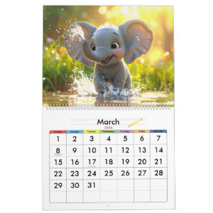 Calendário Infantil 3D de Animais de Desenho Anima