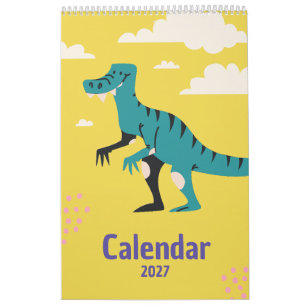 Calendário Infantil de Dinossauros Coloridos Fofo