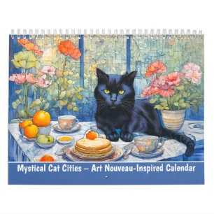 Calendário Inspirado em Art Nouveau com Cidades de