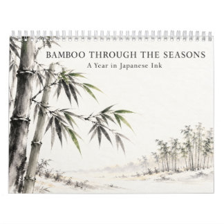 Calendário Japanese Bamboo Sumi-e Art Through the Seasons