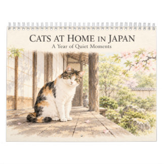 Calendário Japanese Calico Cat at Home Watercolor Art