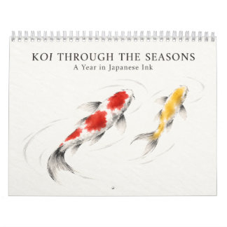 Calendário Japanese Koi Fish Sumi-e Art Through the Seasons
