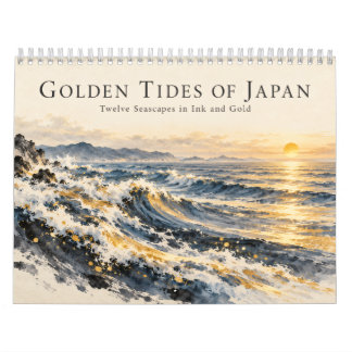Calendário Japanese Ocean Waves in Ink and Gold