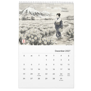 Calendário Japonês de Flores Tradicionais de Pared