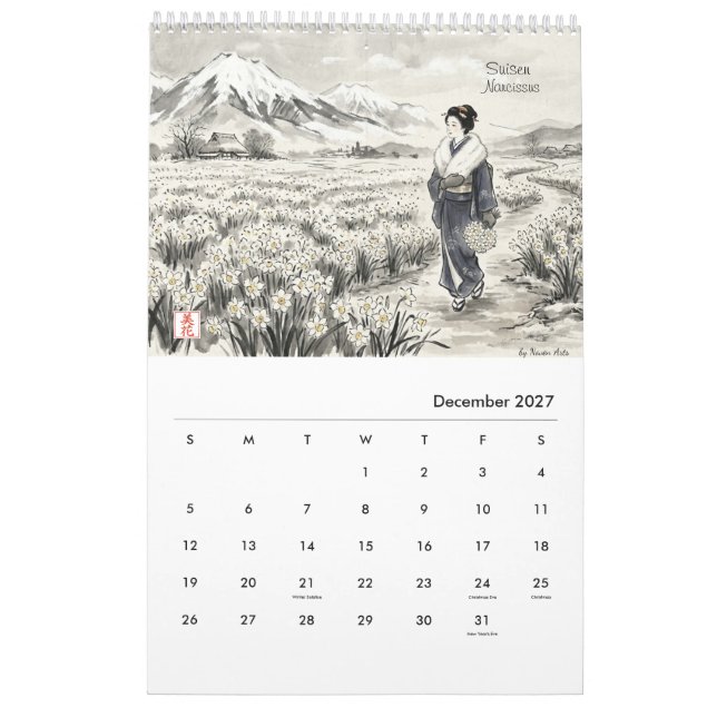 Calendário Japonês de Flores Tradicionais de Pared (Dez 2027)