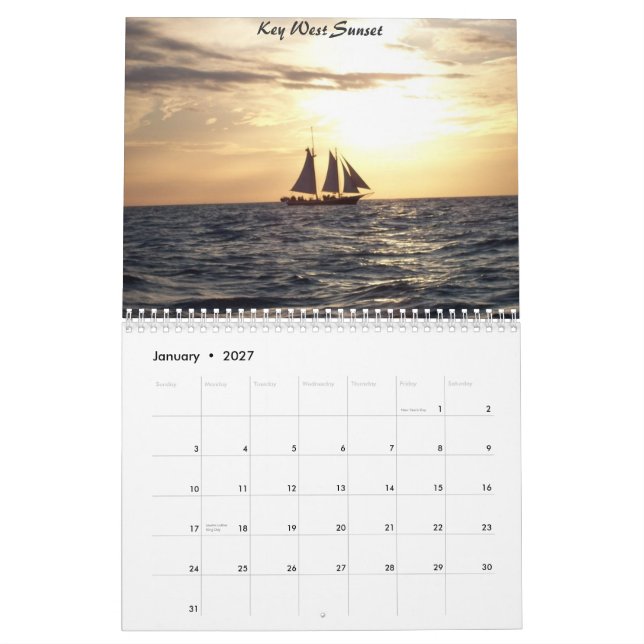 Calendário Key West & Largo chave (Jan 2027)