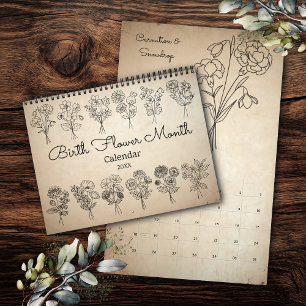 Calendário Kraft Boho Flor do Mês de Nascimento