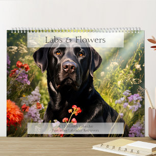Calendário Labrador Retrievers Floral