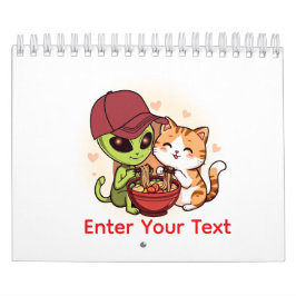Calendário Lamen Kawaii de Gato Alien Cute Arte