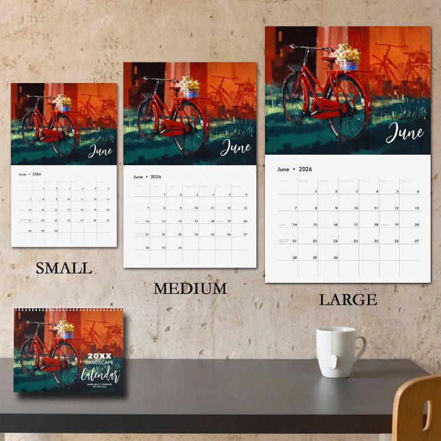 Calendário Landscape Paintings SMALL (SMALL SIZE selected -  Beautiful landscape paintings calendar, business or name on front & back)
